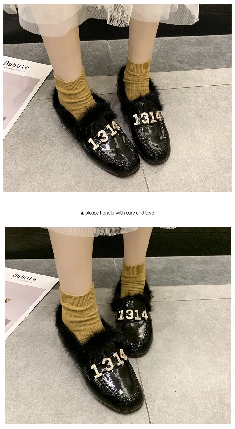 Женские туфли-оксфорды больших размеров; зимняя обувь; коллекция года; теплая женская обувь из плюша; удобная женская обувь на плоской подошве без застежки с металлической пряжкой