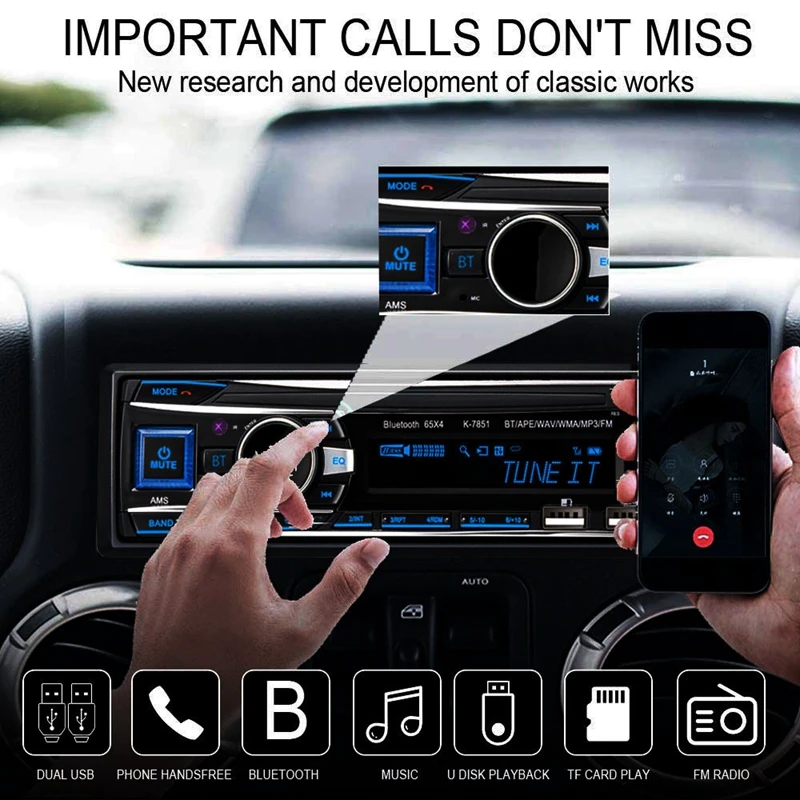 Автомобильный MP3-плеер, автомагнитола 1 DIN 2.1A, двойной USB, быстрая зарядка, Bluetooth, громкая связь, цифровой медиаплеер, 4X65 Вт, fm-радио, поддерживает IOS an