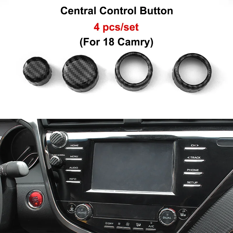 QHCP крышка с лампой для чтения рулевой кнопки стикер вентиляционное отверстие рамка ABS углеродного волокна украшение интерьера для Toyota Camry - Название цвета: Dashboard Knob 2018
