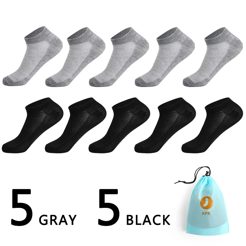 10 пар в партии мужские носки короткие носки до лодыжки невидимые Зимние Черные Серые дышащие тонкие хлопковые носки мужские Размер EUR 38-42(US6.5-11 - Цвет: 5gray 5black