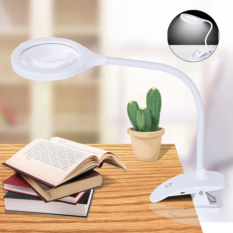 5x 10x Magnifier Clipon Table Top Desk Magnifying Glass Usb