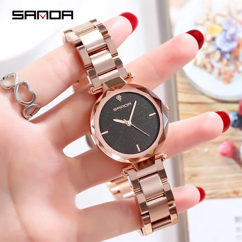 

SANDA 2020 Classic Women Rose Gold Top Brand Luxury Elegant Starry Sky Wrist Watch Dress Bracelet High Quality feminino Famous