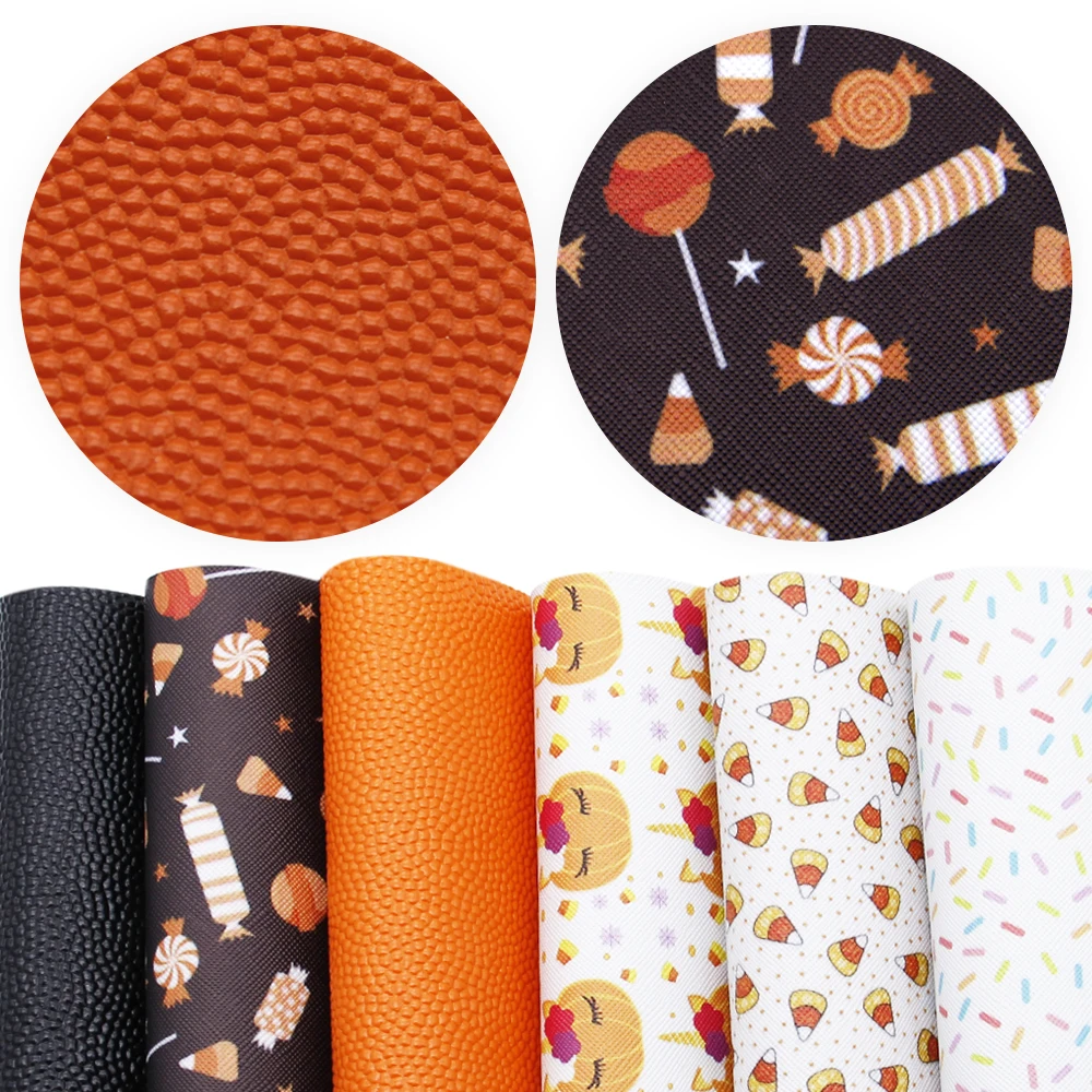 

New 20*34cm 6Pieces/set Halloween Printed Pumpkin Synthetic Leather Patchwork Bag Shoes Phone Case DIY,1Yc7462