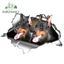 EARLFAMILY – autocollant de voiture noir doberman en métal déchiré, autocollant réfléchissant 3D, étanche, style de voiture, chien de compagnie, 13cm x 8.7cm