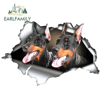 

EARLFAMILY 13cm x 8.7cm Black doberman Car Sticker Torn Metal Decal 3D Reflective Stickers Waterproof Car Styling Pet Dog Decal