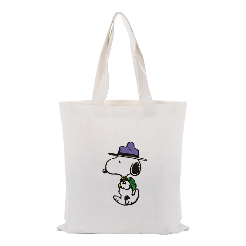 

Cute Cartoon Dog Canvas Tote Bag Custom Print Logo Text DIY Daily Use Eco Ecologicas Reusable Shopping Bag Recycle
