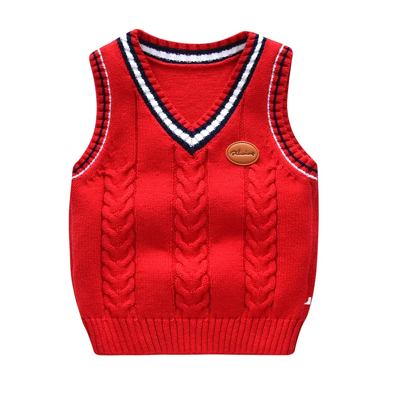 

2019 Autumn And Winter New Style Kids' Sweater V-neck Linen Flower Color Vest School Uniform Knitted Vest Pure Cotton