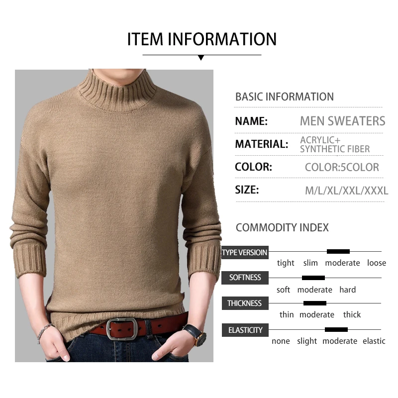 70% OFF 2019 High Quality Warm High Neck Sweater Men Fashion Solid Knitted Mens Sweaters Casual Slim Pullover Male Tops Hole Sweater