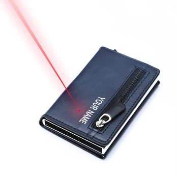 

Personalised Antitheft Credit Card Holder Blocking Rfid Card Case PU Leather Unisex Security Auto Open Card Box Aluminum Purse