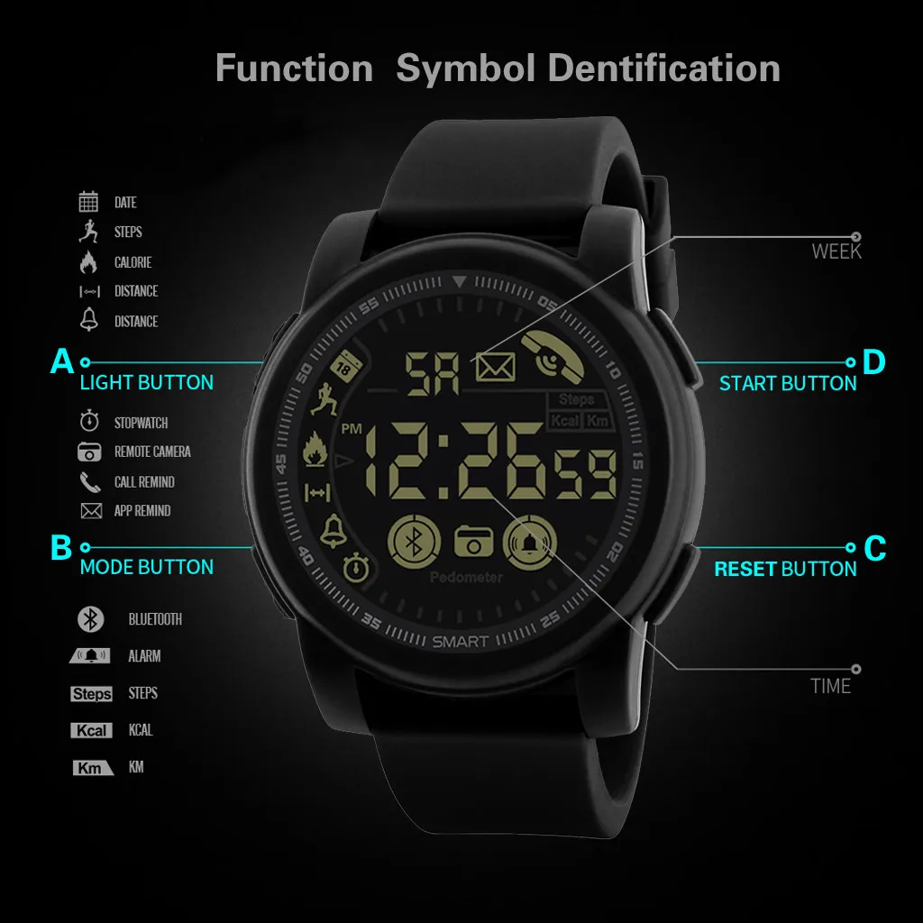 Men Sport Watches Fitness Tracker Waterproof Bluetooth Smart Watch Pedometer for Android iOS Wrist Clock Reloj Hombre homme