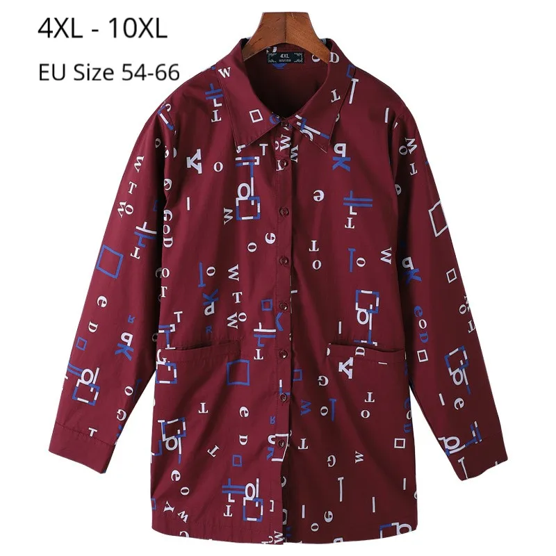 

Plus Size 10XL 9XL 8XL Women Spring Autumn Long Sleeve Blouse Femme Letter Print Cotton Blouses And Tops Female Slim Clothing