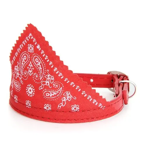 

New-Dog Puppy Pet Bandana Scarf Paisley Pattern with Leather Collar Red S