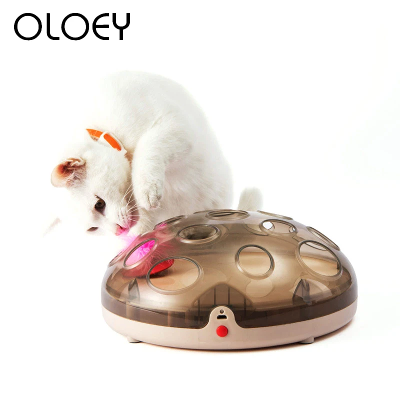 

Toy For Cat Interactive Toy Electric Mouse with Feather Running Along the Track Turntable Toy Smart Teasing Cat Stick Crazy Game