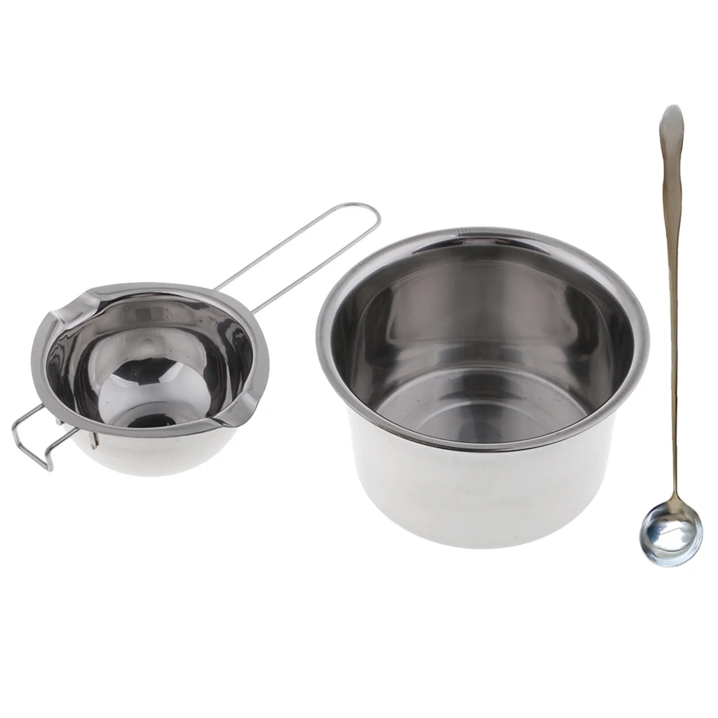 3pcs Stainless Steel Candle Wax Melting Pot Double Boiler Stirring Spoon DIY