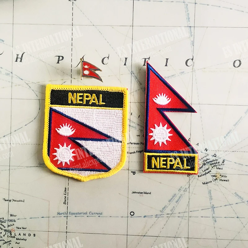 

NEPAL National Flag Embroidery Patches Badge Shield And Square Shape Pin One Set On The Cloth Armband Backpack Decoration