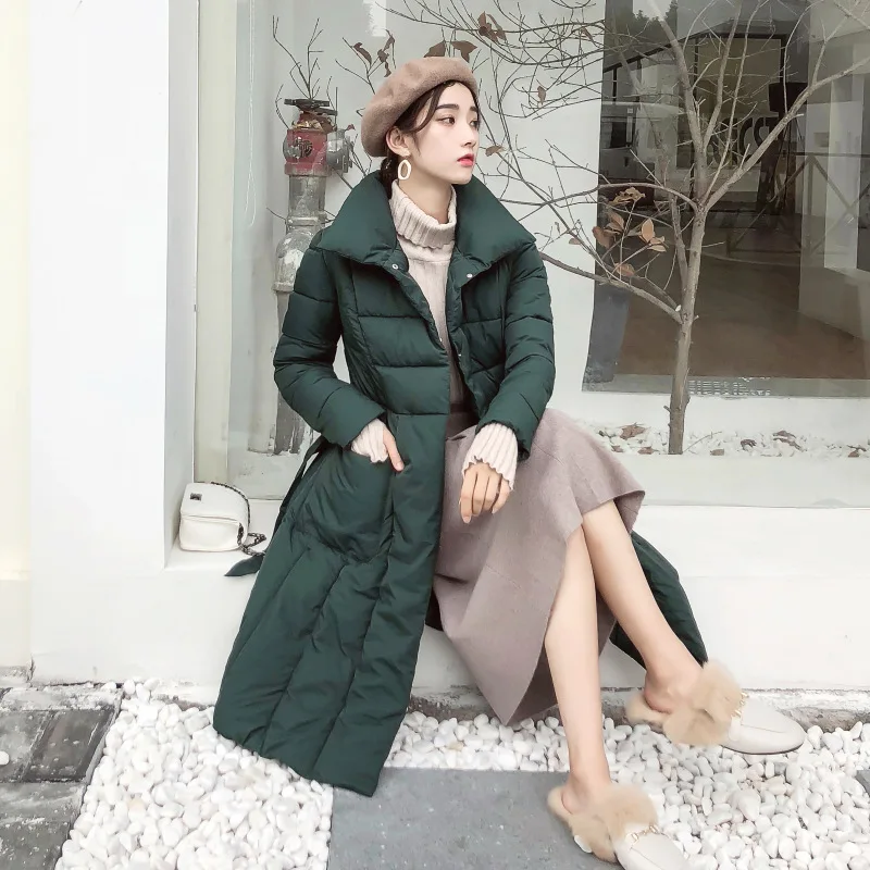 

Beauty City Medium-length down Jacket Cotton-padded Clothes Women's 2019 New Style Korean-style Slim Fit Waist Hugging Lace-up d