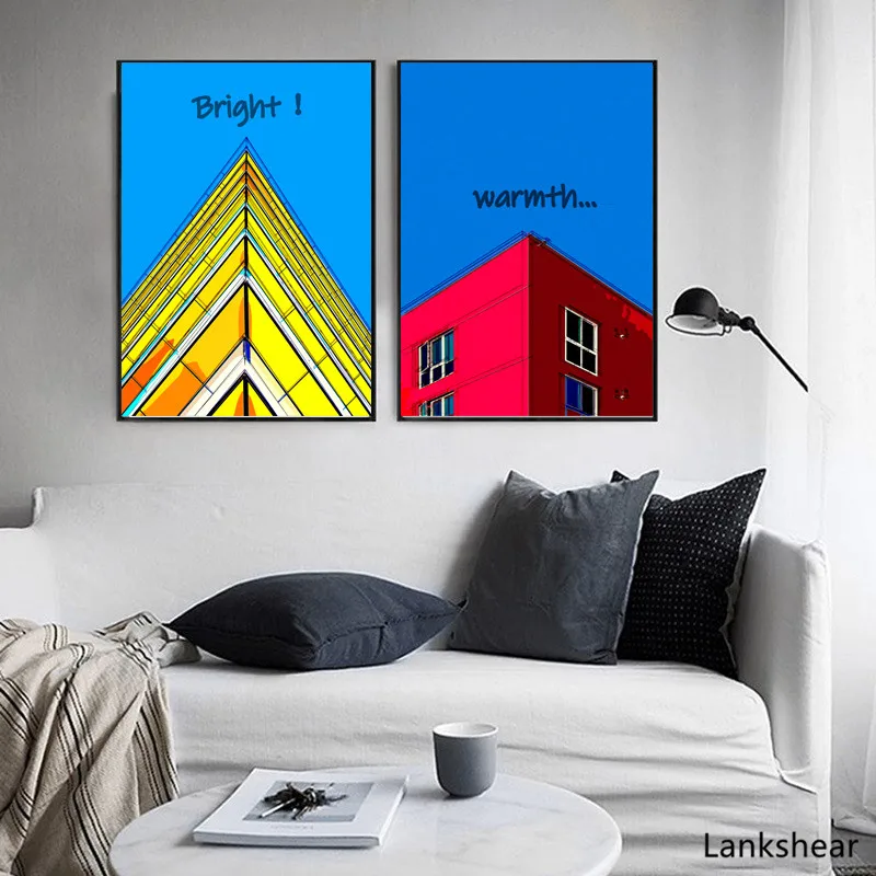 

Wall Art Canvas Building Modern Minimalist Contrast Color Landscape Print Painting Nordic Decoration Picture Living Room Decor