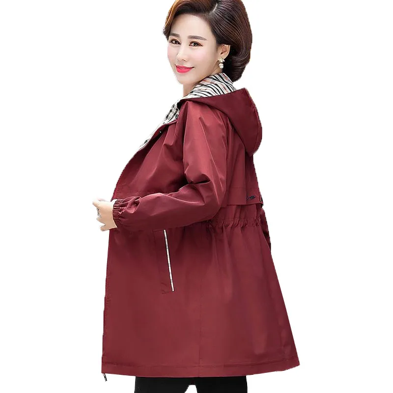 

New 2022 Korean Autumn Loose Women's Windbreaker Jacket Coat Middle-aged mother Long sleeve Hooded Jackets Female Outwear Tops