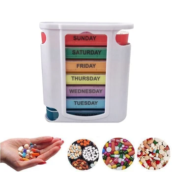 

Weekly 7 Days Colorful Pill Box Medicine Storage Organizer Holder Kit Refillable Bottle