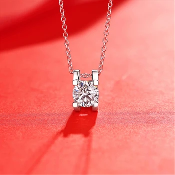 

1Ct Moissanite Necklace 925 Sterling Silver Excellent Cut Pass Diamond Test Moissanite Stone Pendant Necklaces Chain for Women