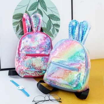 

Kids Girls Dazzling Sequins Rabbit Ears Backpack Daypack Shoulder Travel Mini Bag