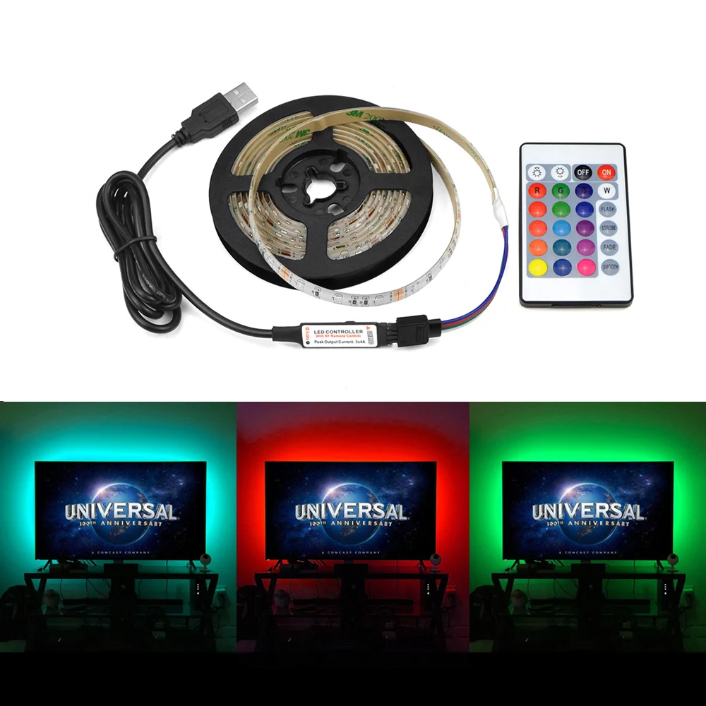 Светодиодная лента RGB с питанием от USB, светильник 1 м, 2 м, 3 м, 5 м, DIY светодиодный ленточный светильник для дома, кухни, телевизора, подсветка, Праздничный Рождественский Декор, Диодная лента