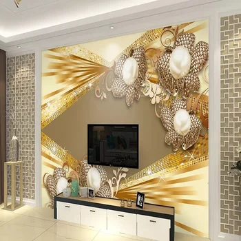 

Custom large mural 3D wallpaper Fashion modern luxury creative golden jewelry mosaic lattice TV back wall decor 5D embossed