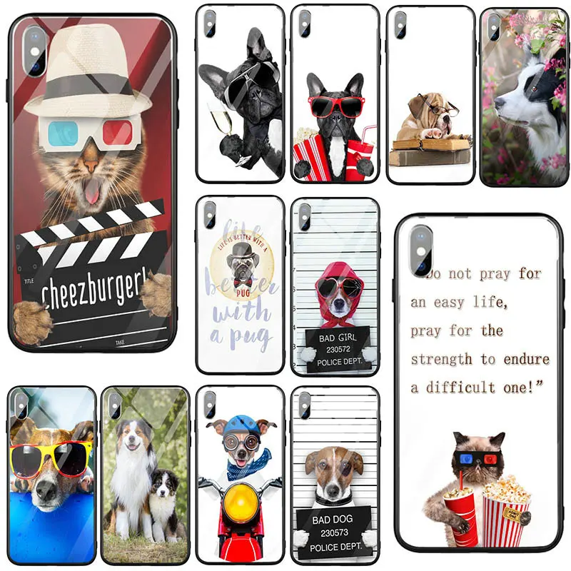 Mobile Phone Cases Cover for iPhone 5 5S SE X XR XS 11 Pro Max 10 7 6 6s 8 Plus Coque Bags Funny Animal Dogs and Cats Pugs | Мобильные