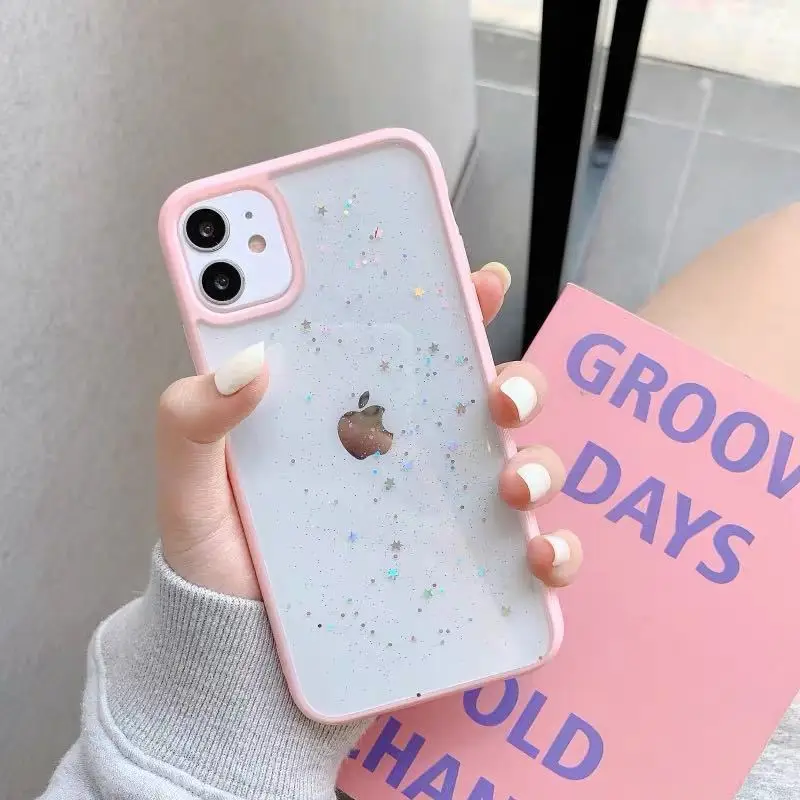 

Glitter Star Transparent Thin TPU Phone Case For iPhone 7 8 plus X XS XR MAX 11 PRO Candy Color Khushi Accessories Back Cover