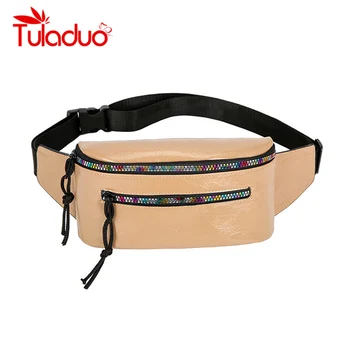 

Women Leather Waist Bag Ladies Designer Fanny Pack Color Zipper Fashion Travel Money Phone Chest Banana Bag Female Bum Belt Bags