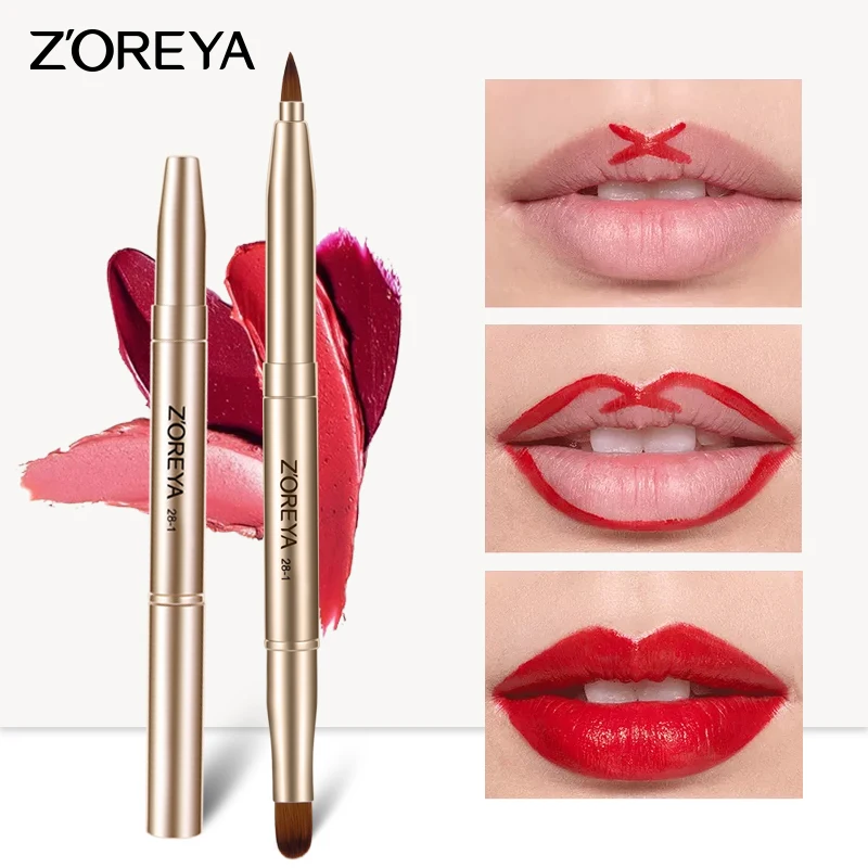 

Zoreya Black Lip Brush Makeup Tools Portable Cosmetic Eyeline Brushes Metal Handle Lipstick Wands Double Head Retractable Beauty