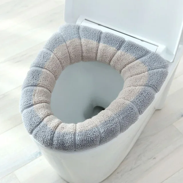 1Pcs Keep Warm Pumpkin Pattern Closestool Mat Double Color Bathroom Accessories Knitting O-shape Home Decor Toilet Seat Cover gray beige