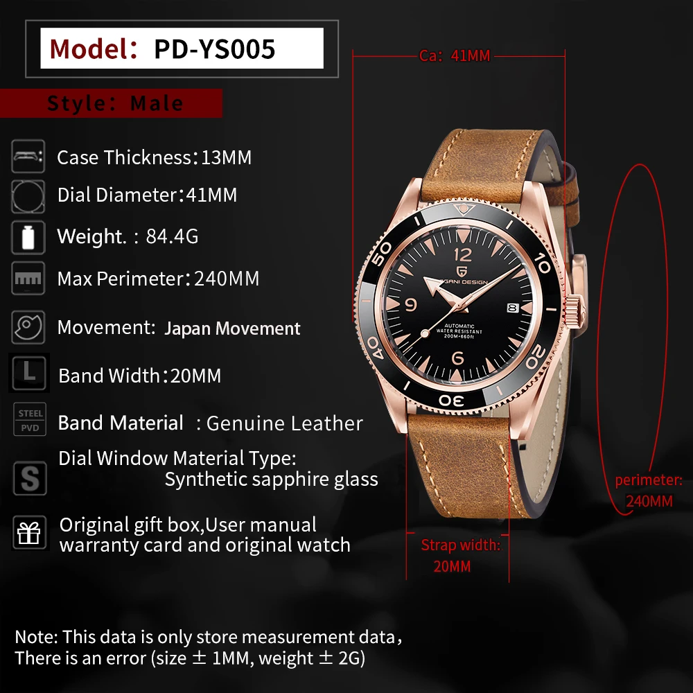 PAGANI DESIGN New Brand Watch Men's Mechanical Watch Stainless Steel Sapphire 200m Waterproof Clock Business Luxury Watch NH35