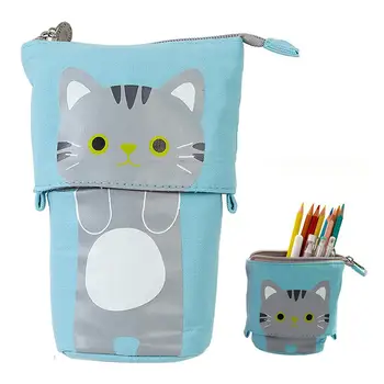

Pencil Case Cartoon Cat Telescopic Zipper Bag Stationery Box Organizer Pen Pouch