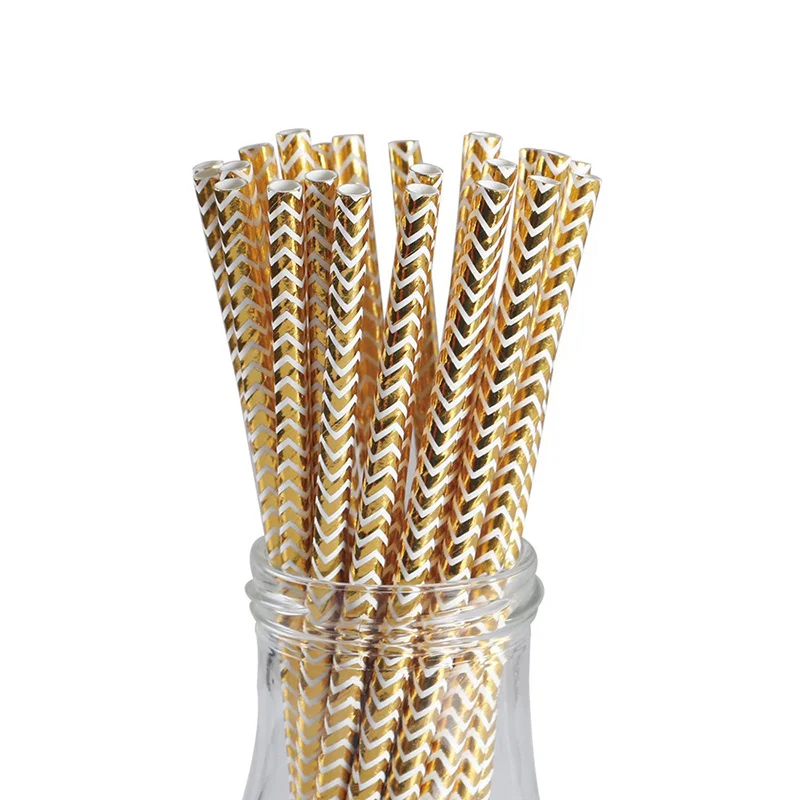 25pcs/set Foil Gold Drinking Paper Straws Birthday Party Wedding Decorative Supplies Home Supplies