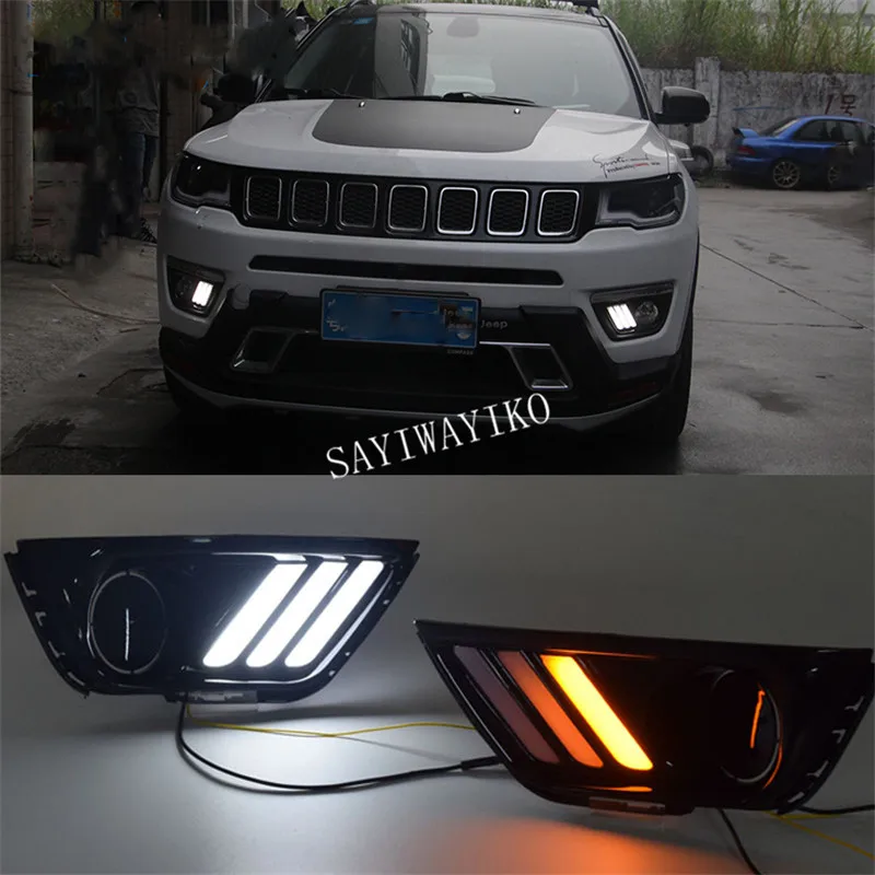 1 пара для Jeep Compass светодиодный DRL Дневной ходовой светильник Дневной светильник водонепроницаемый желтый сигнальный светильник для автомобиля