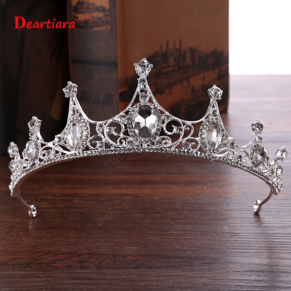 Серебряная барочная корона для девочек из сплава, искусственная Хрустальная тиара принцессы