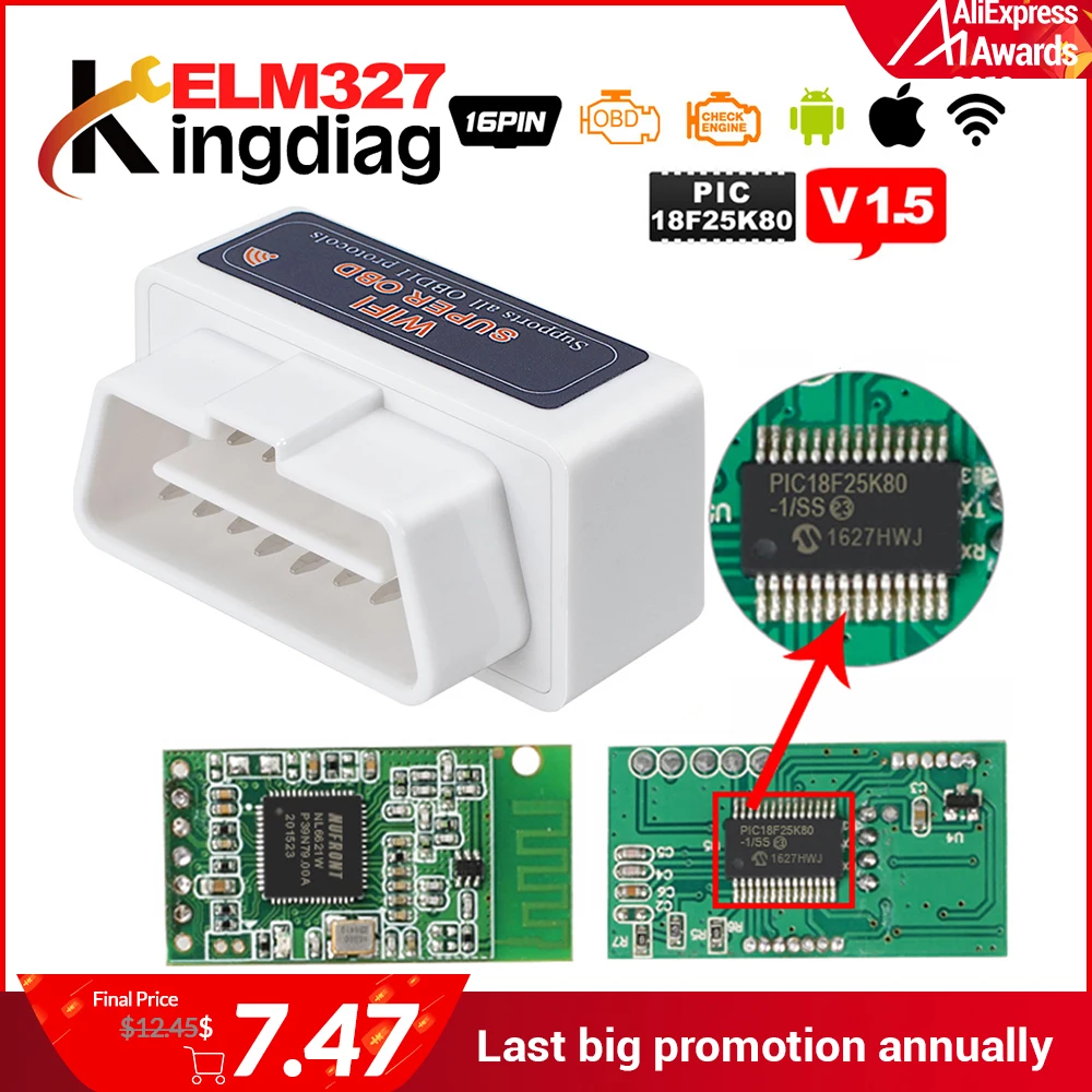 Супер OBD ELM327 wifi V1.5 OBDII OBD2 автоматический диагностический инструмент с чипом PIC18F25K80 ELM 327 Wi-Fi V 1,5 сканер для iOS Android PC