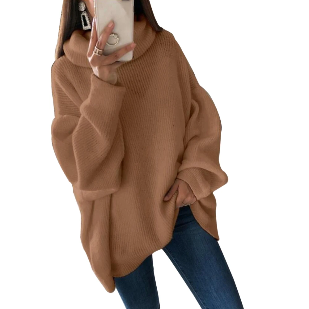 Oeak, модные вязаные свитера и пуловеры размера плюс 2XL, женские свободные длинные свитера с высоким воротом, женские вязаные джемперы - Цвет: brown  3