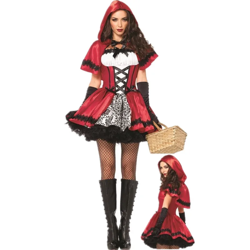 

Little Red Riding Hood Costume Makeup Ball Cosplay Dress Princess Dress Women's Adult Halloween Performance Costume