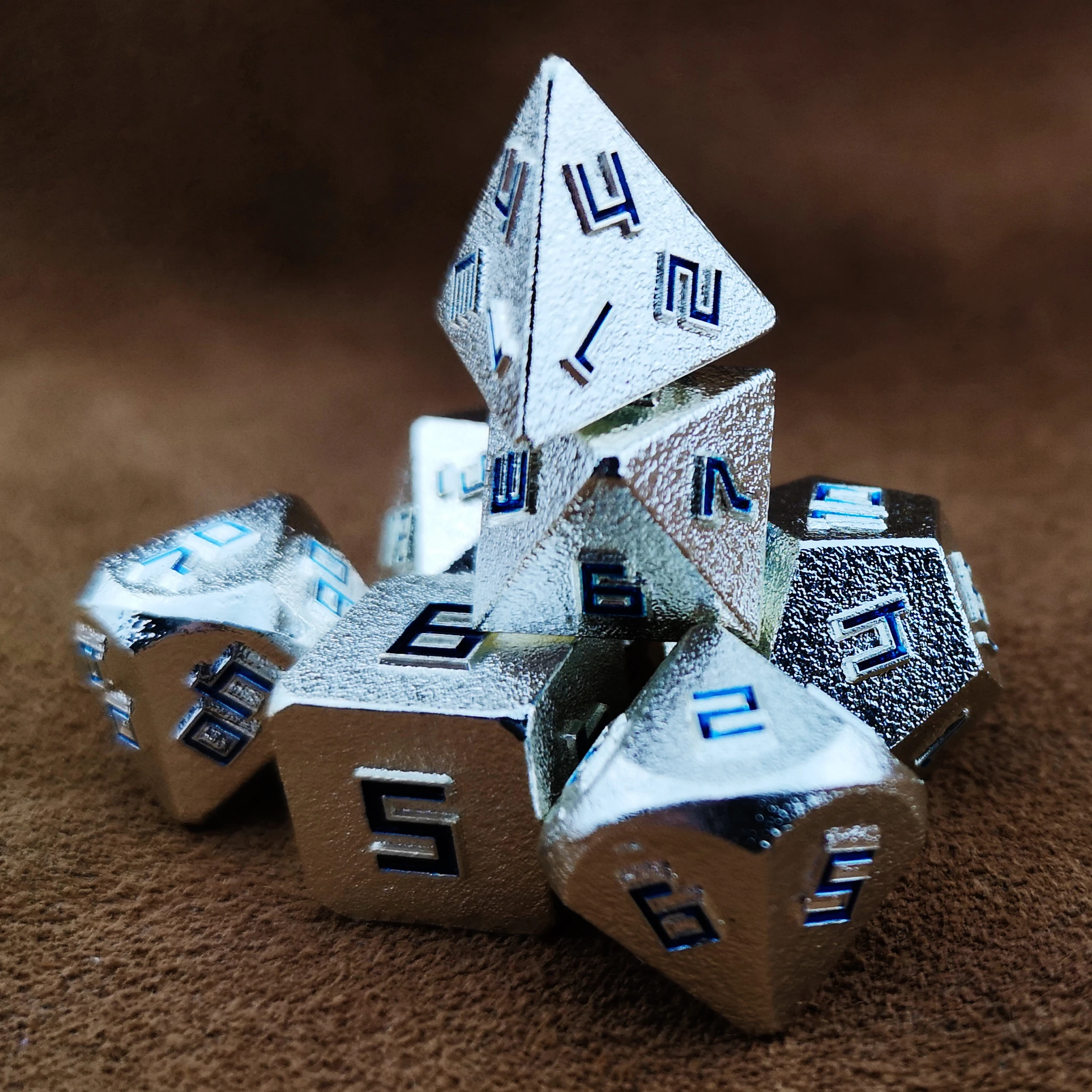 Набор металлических игральных костей Rollooo D4 D6 D8 D10 D12 D20 D % для ролевых игр с синей