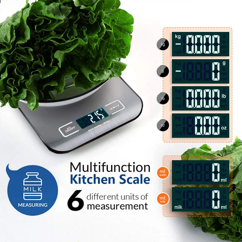 Digital kitchen scale 5kg/10kg food multi-function 304 stainless steel balance lcd display measuring grams ounces cooking baking