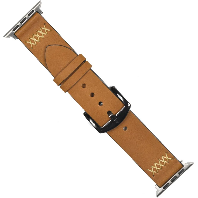 Ремешок для часов Apple Watch из натуральной кожи 38 мм 40 мм 42 мм 44 мм для iWatch серии 5 4 3 2 1 с адаптером черного или серебристого цвета