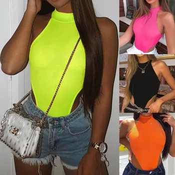 

2019 Sexy Bodysuits Club Women Solid Sleeveless Undercoat Jumpsuit Bodycon Ladies High Collor Party Romper Summer Beach Outfits