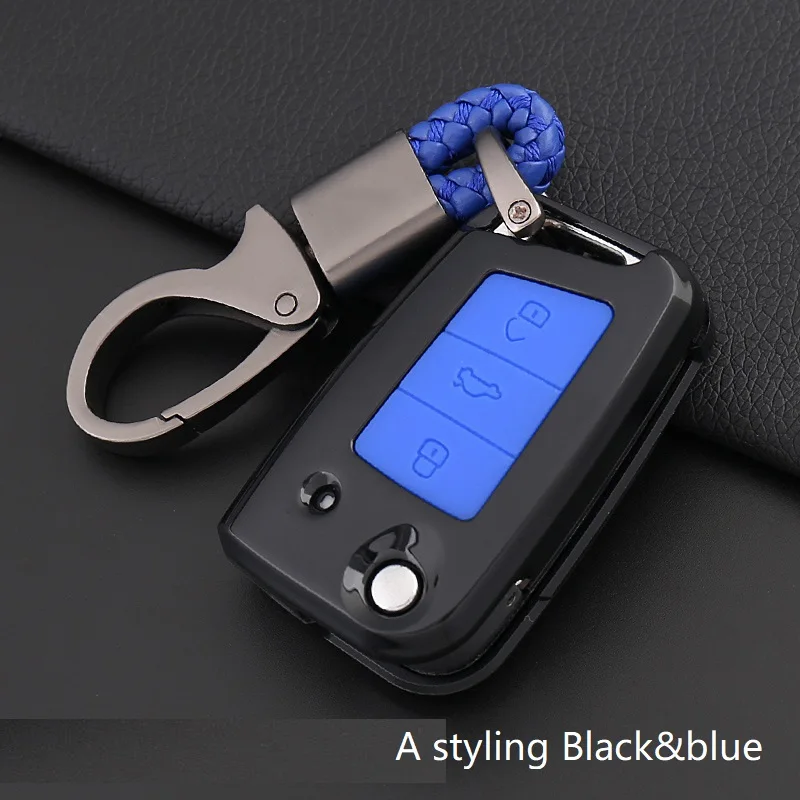 A black blue Сумка-Футляр для ключей из углеродного волокна для Volkswagen VW Golf 7 MK7 Tiguan для Skoda Octavia A7 RS для Seat Leon Ibiza - Название цвета: A black blue