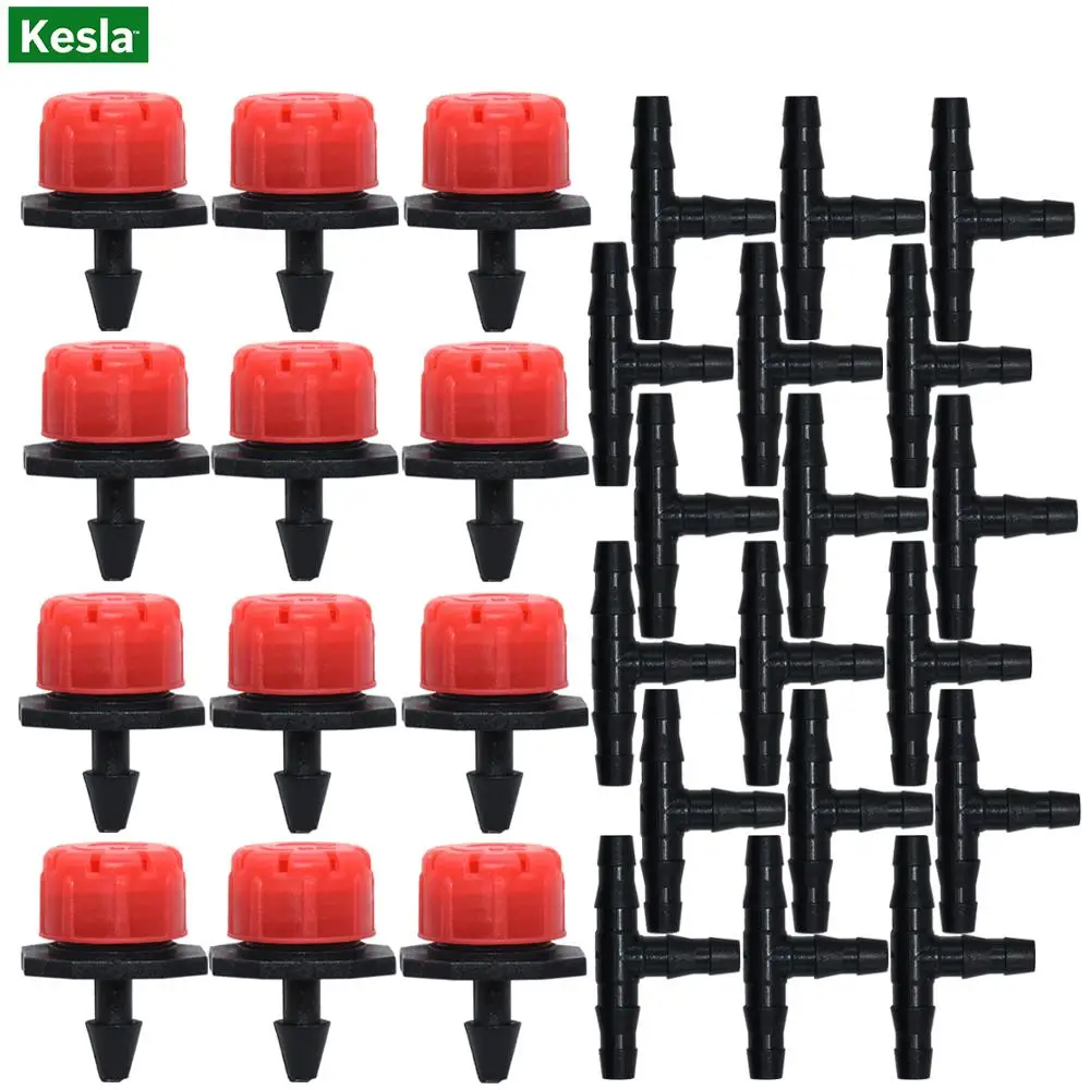 

KESLA 50PCS Adjustable Drippers 50PCS 4/7MM Barb Tee Connectors Micro Drip Irrigation Emitter Anti-Clogging for 1/4'' Hose