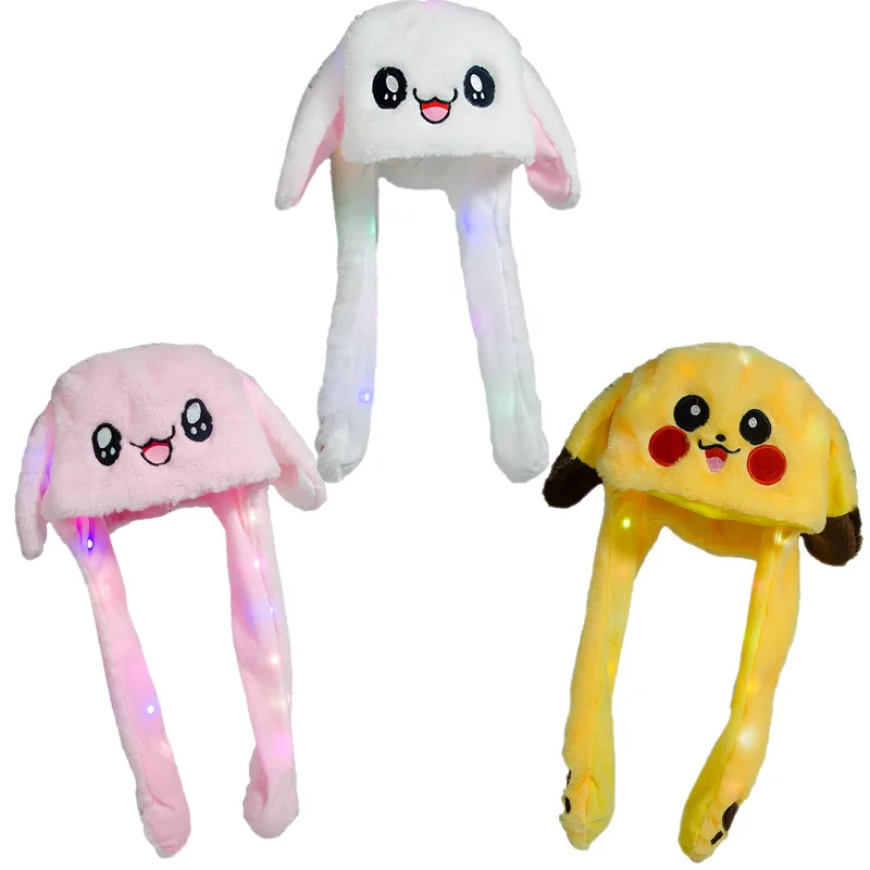 Pokemon Pikachu Hat Plush Toy Doll Ears Jumping Cap with Light Prep Style Fun Good Gift for Women and Girls Hats Gifts | Аксессуары для