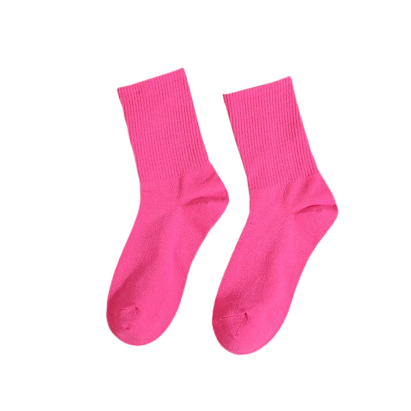 1Pair Cotton Socks Autumn Winter Long Socks Harajuku Casual Solid Color Socks For Women Man - Цвет: pink