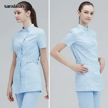 Sanxiaxin летний короткий рукав Дамская Больничная клиника рабочая одежда медсестры лабораторная одежда розовый лабораторный медицинский комплект униформа медсестры лабораторное пальто