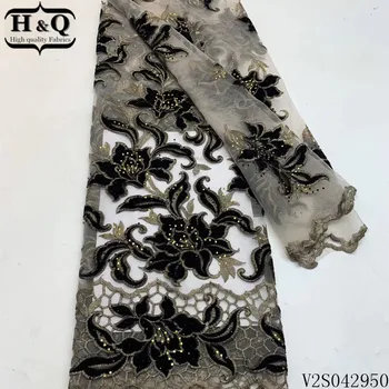 

H&Q fashion african velvet lace fabric 2020 high quality embroidery with stones nigerian mesh laces fabrics for garment sewing
